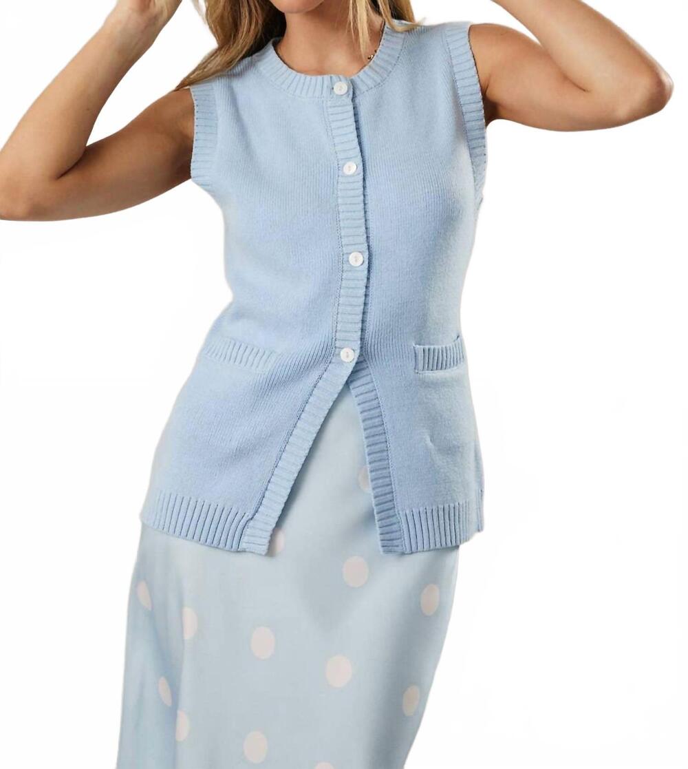 NEW SUNDAY buddy button down knit vest in baby blue